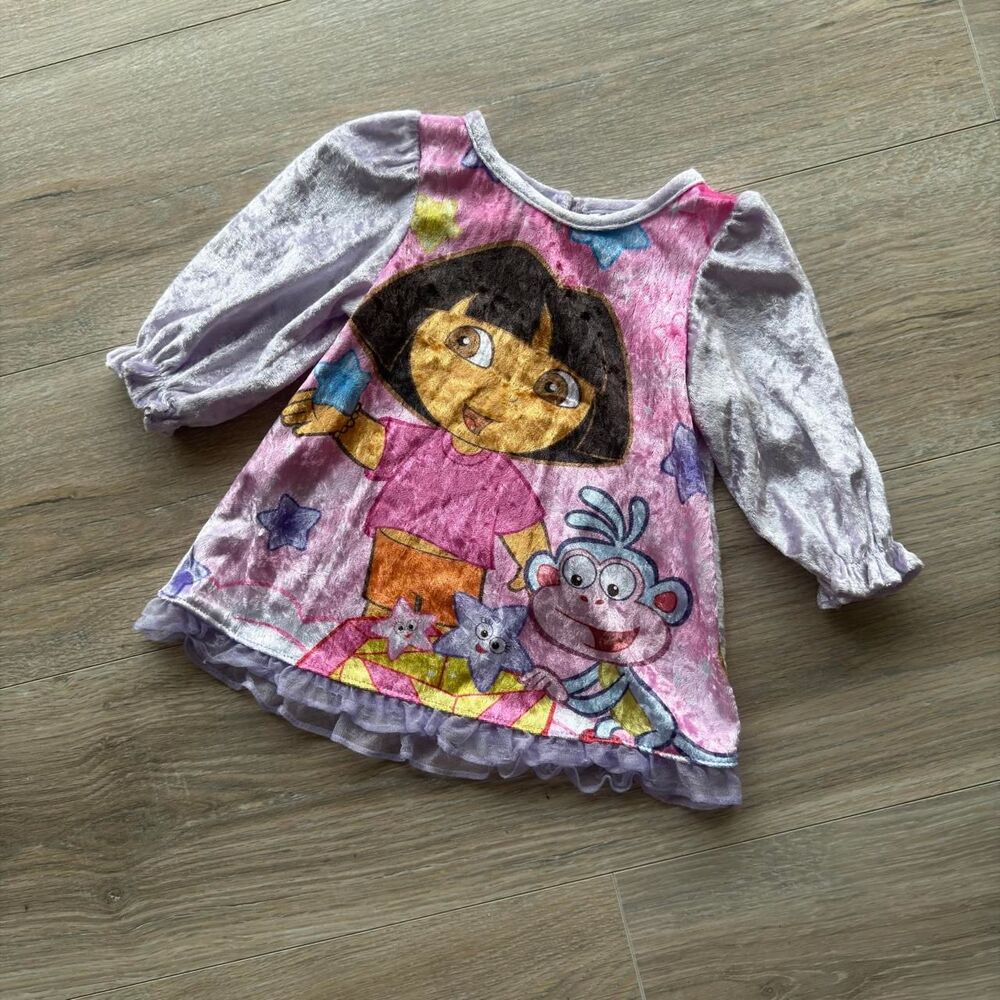 Nick Jr. Dora the Explorer Nightgown Baby Girl 18 Months Y2K Crushed Velvet VTG
